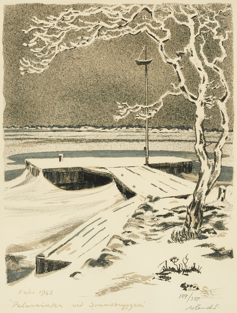 ROLAND SVENSSON (1910-2003). "Pelarvinter vid Svansbryggan", 1962, signerad och numrerad roland S 189/350, litografi.