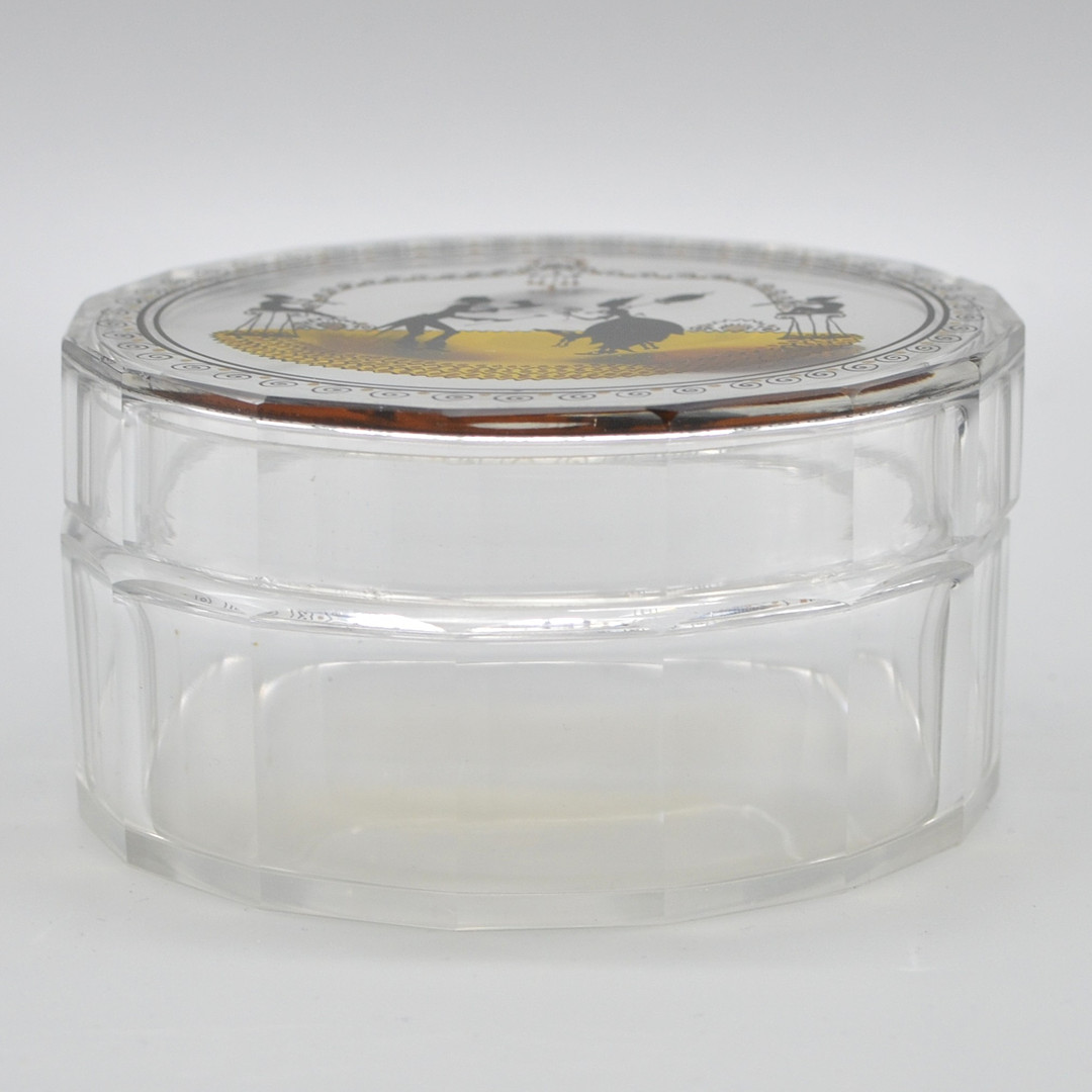 ADOLF BECKERT. ZIERDOSE, GLAS, HOCHZEITSMOTIV, GOLD- UND SCHWARZLOTMALEREI, FÜR GLASFACHSCHULE STEINSCHÖNAU, UM 1915-1920.