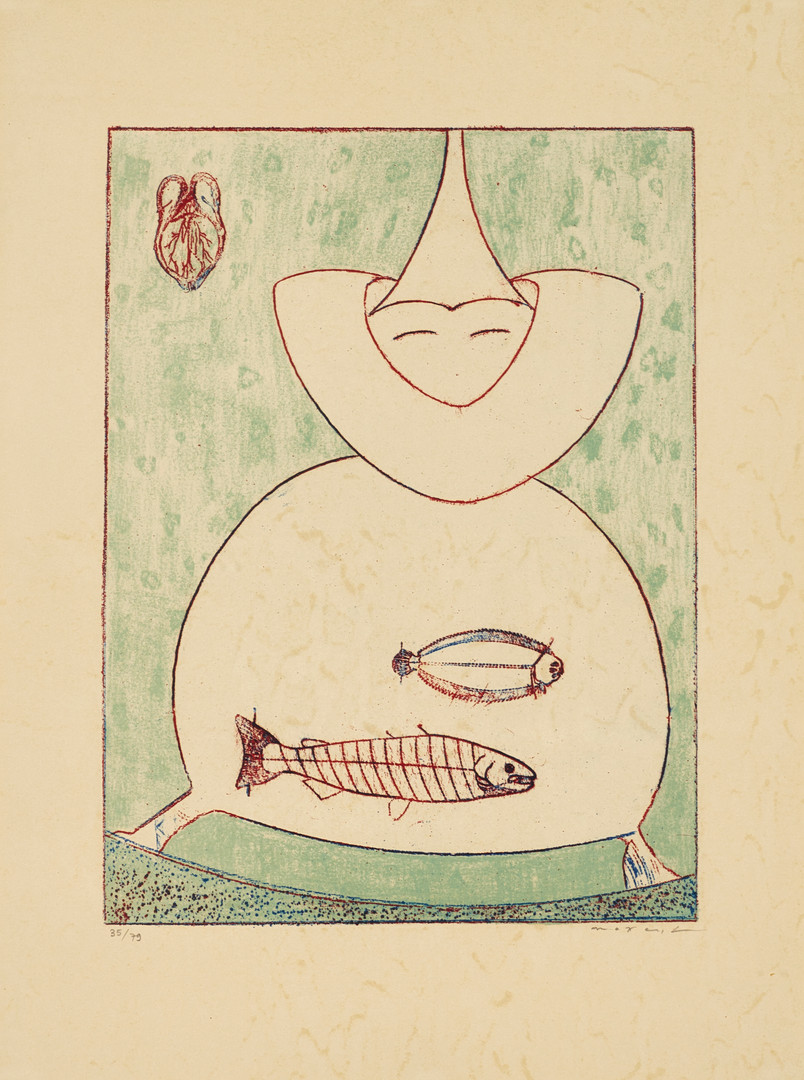 MAX ERNST (1891-1976). Komposition, ur "Festin", signerad i blyerts, numrerad 35/79, färglitografi.
