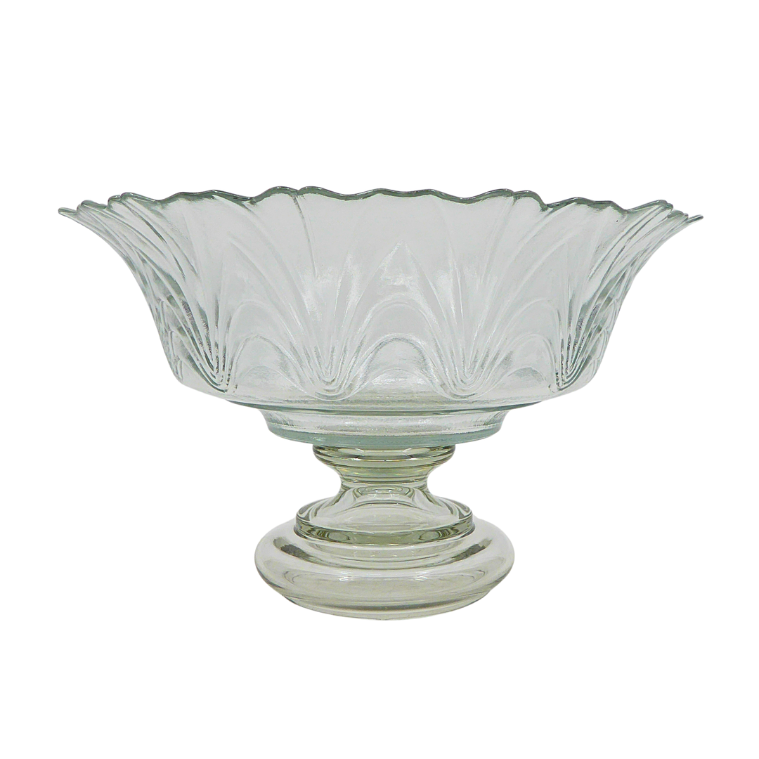 GROSSE FUSSSCHALE AUS GLAS – WELLEN- UND BLATTDEKOR.