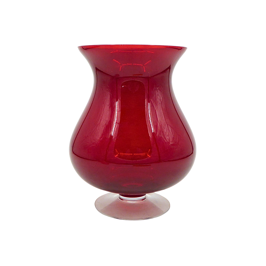 PARTYLITE VASE – FEUERROTES GLAS AUF STANDFUSS, MADE IN POLAND.