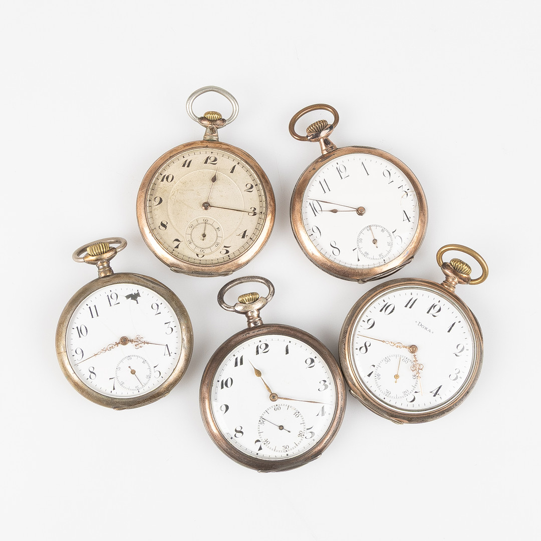 SAMLING FICKUR, 5 st, silver, bl a Doxa, tidigt 1900-tal.