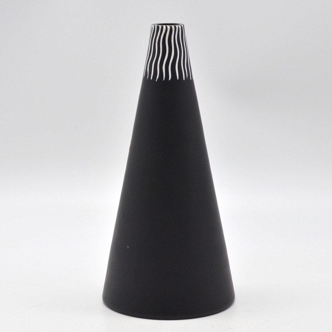 FÜGER & TAUBE, DESIGNERVASE, GLAS, SCHWARZ-WEISS, UM 1970ER.