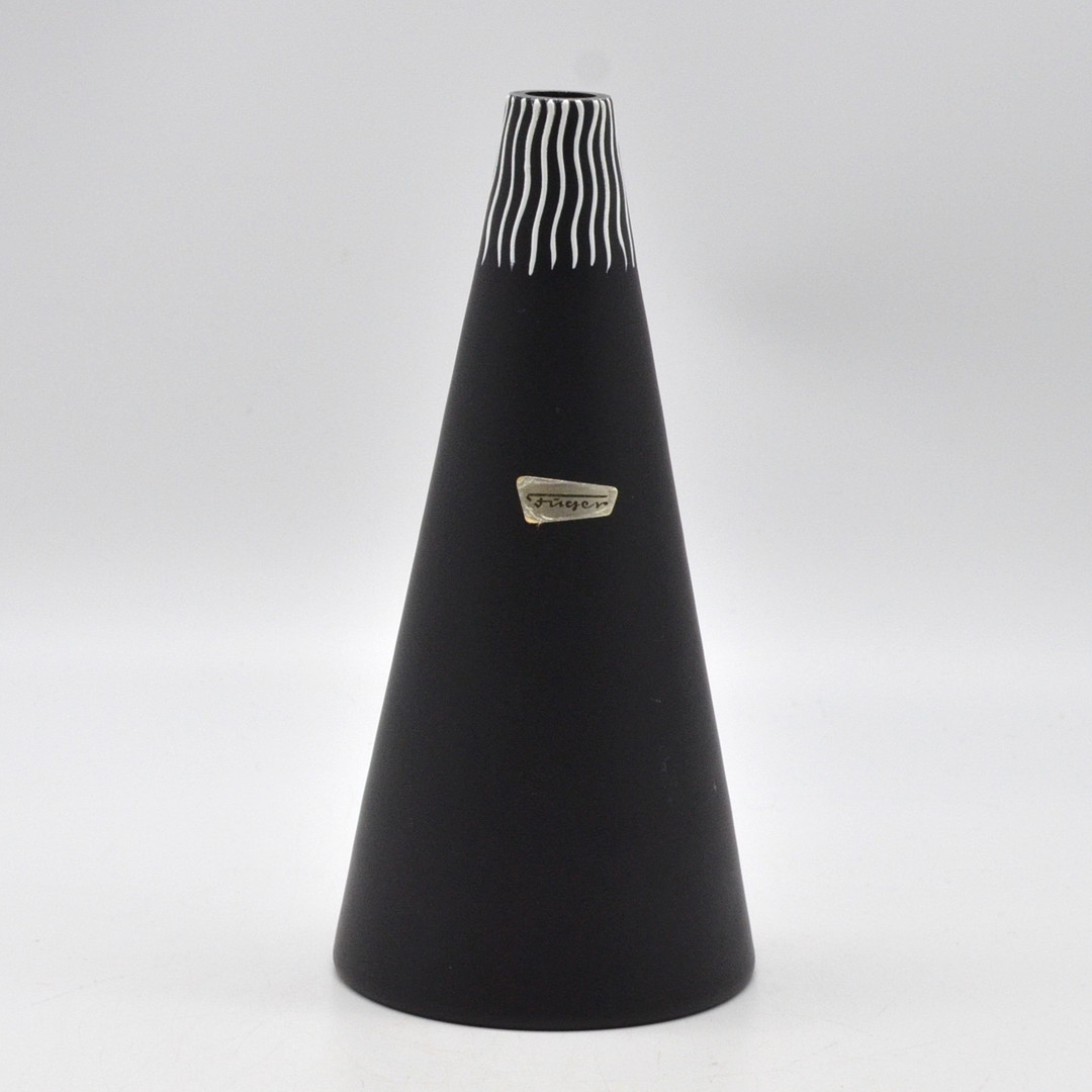 FÜGER & TAUBE, DESIGNERVASE, GLAS, SCHWARZ-WEISS, UM 1970ER.