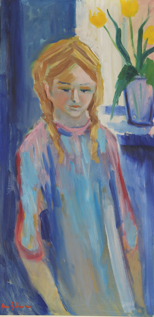 ARNE A. HANSEN (1922 - 2009). Portræt af pige, olie på lærred.