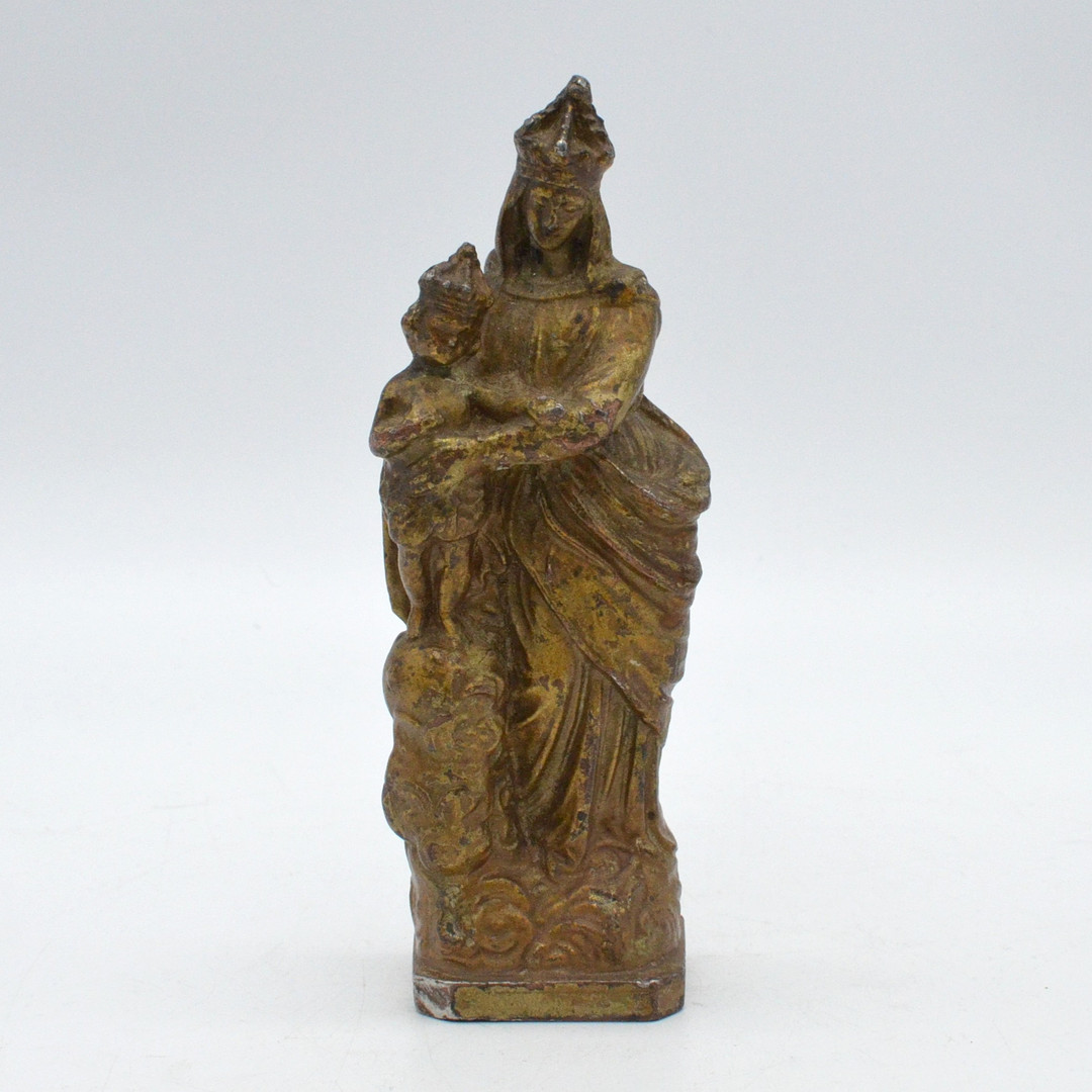MADONNA MIT KIND, METALLSKULPTUR, 19. JHAHRHUNDERT, NACH DEM VORBILD VON NOTRE-DAME DES VICTOIRES (PARIS).