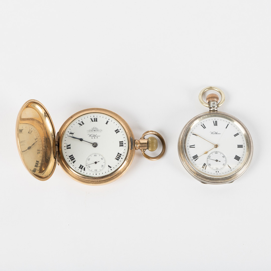 WALTHAM, fickur, 2 st varav 1 savonett, 4,8 mm samt 50 mm, silver och doublé, ca 1908 respektive 1907.