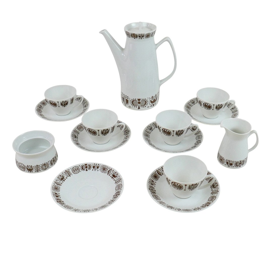 A PORSGRUND FOURTEEN PIECE COFFEE SET.