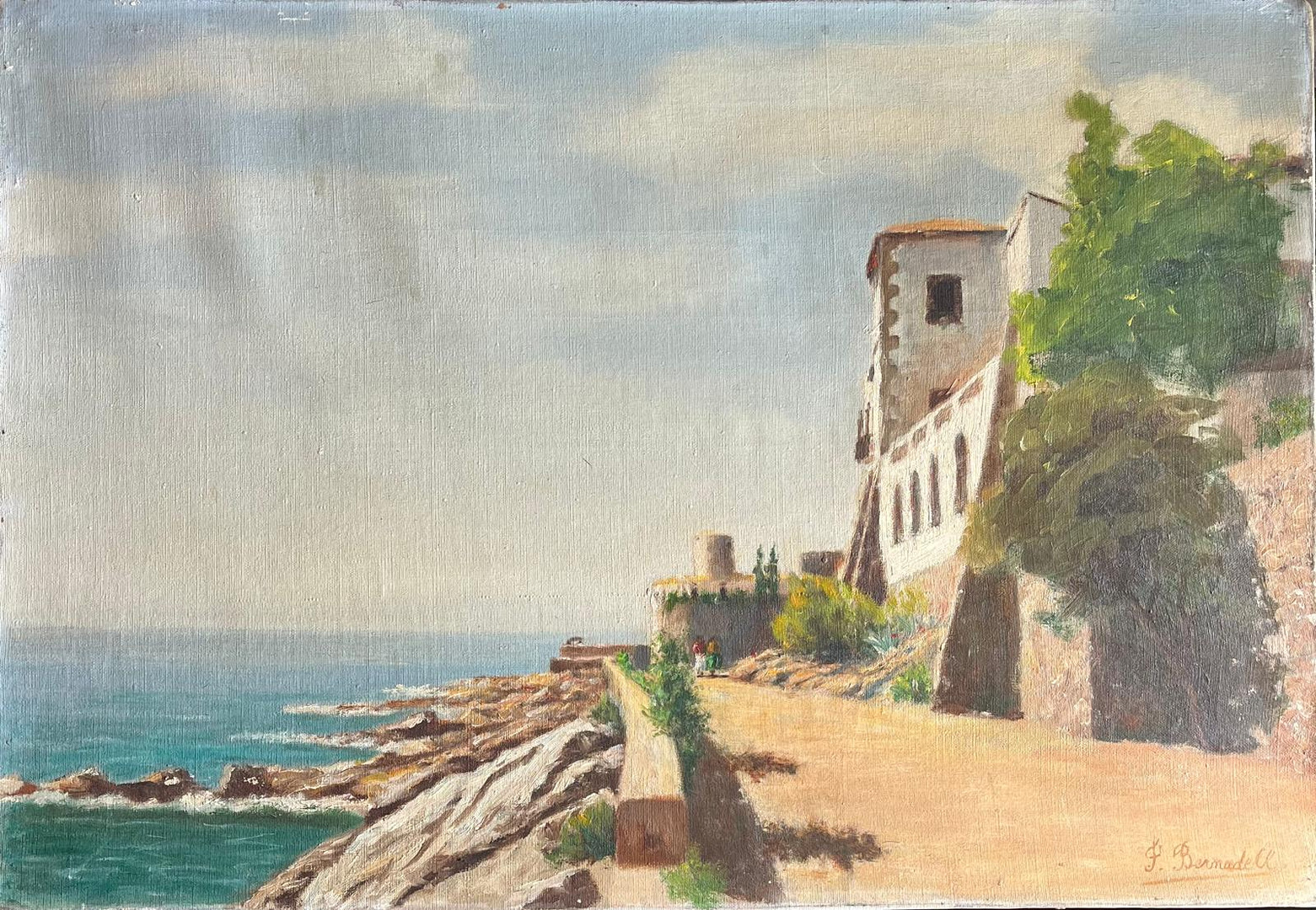 JOAN BERNADELL RODON. "Paseo de Ronda s'Agaró", óleo sobre lienzo.