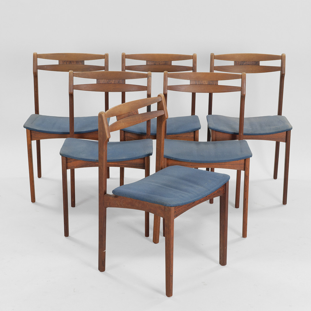 Dansk Møbeldesign. Sæt på seks spisestole af palisander, 1960'erne (6).