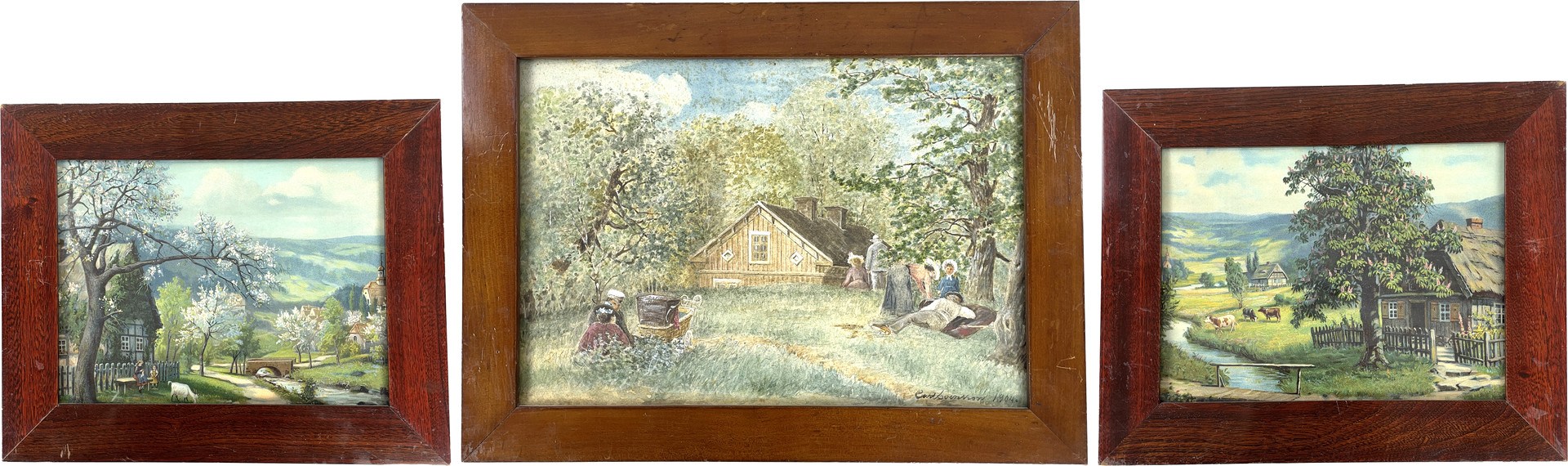 TAVLOR, 3 st. Akvarell & grafiska tryck, delvist signerad & daterad "Carl Svensson 1904".