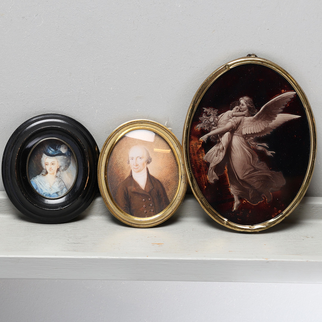 PARTI MINIATYRER, 3 st, varav en tryck, 1800/1900-tal.