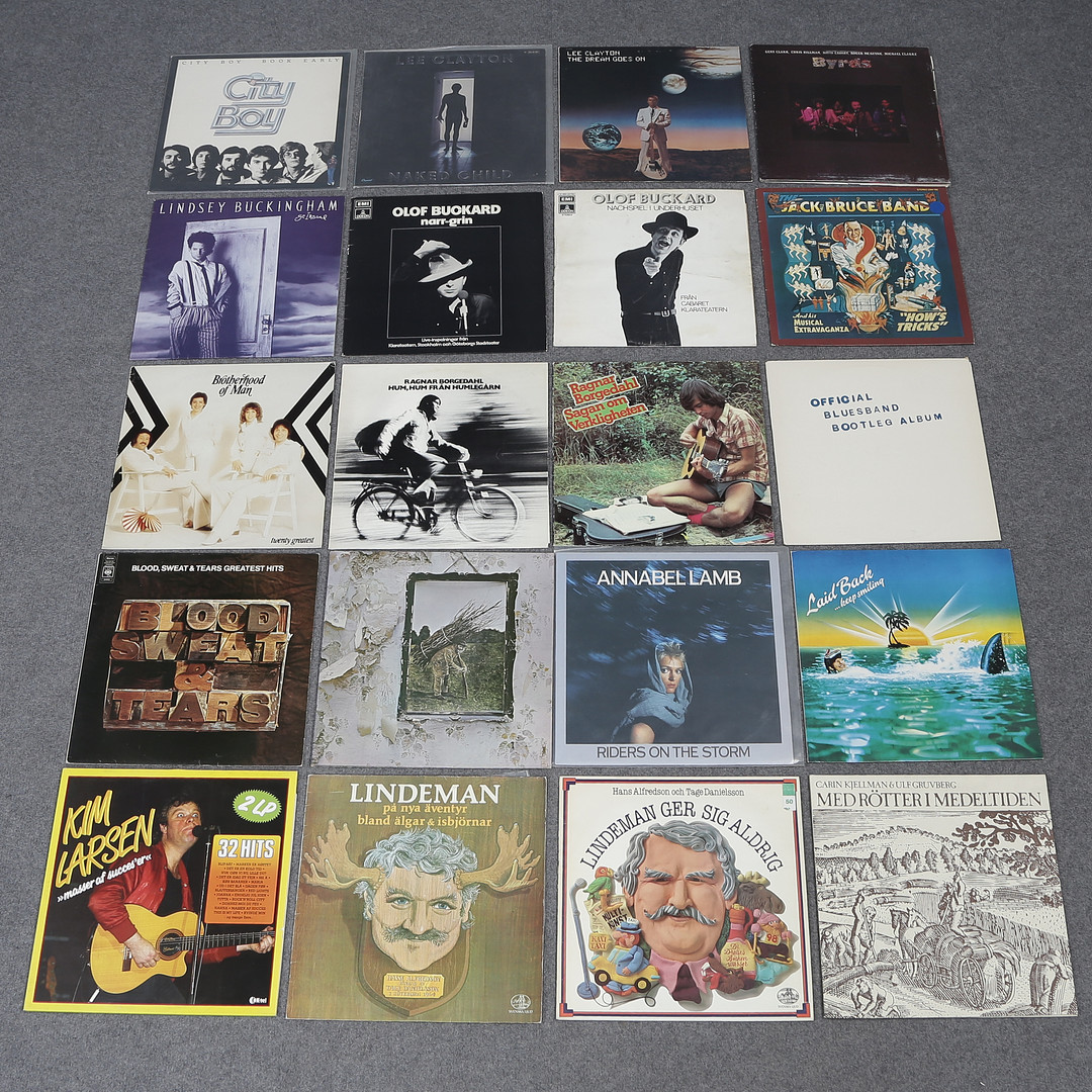 20 LP-SKIVOR, LED ZEPPELIN, BYRDS, LINDEMAN, KIM LARSEN, ANNABEL LAMB, OLOF BUCKARD, CITY BOY M.M.