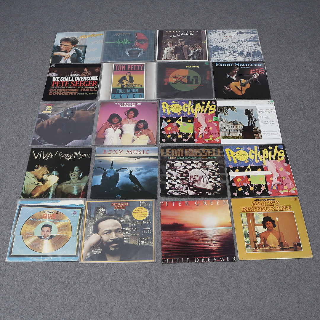 20 LP-SKIVOR, MARVIN GAYE, PETER GREEN, ELVIS, LEON RUSSELL, ROXY MUSIC, THE RITCHIE FAMILY, RICKFORS M.M.