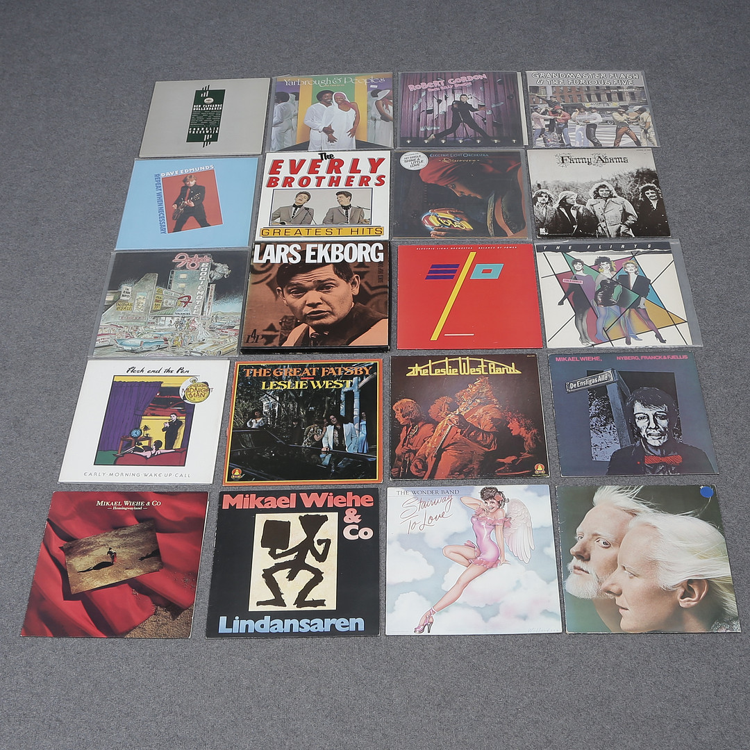 20 LP-SKIVOR, ELO, JOHNNY WINTER, MIKAEL WIEHE & CO, LESLIE BAND, FLASH AND THE PAN, THE FLIRTS, FOGHAT M.M.