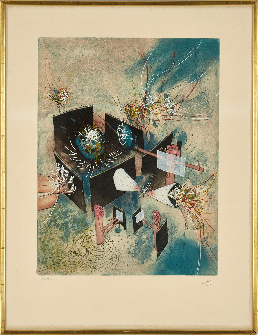 ROBERTO MATTA (Chile, 1911-2002). #6, ur "Hom'mere III – L’Ergonaute", 1977, signerad med blyerts, numrerad 59/100, färgetsning och akvatint.
