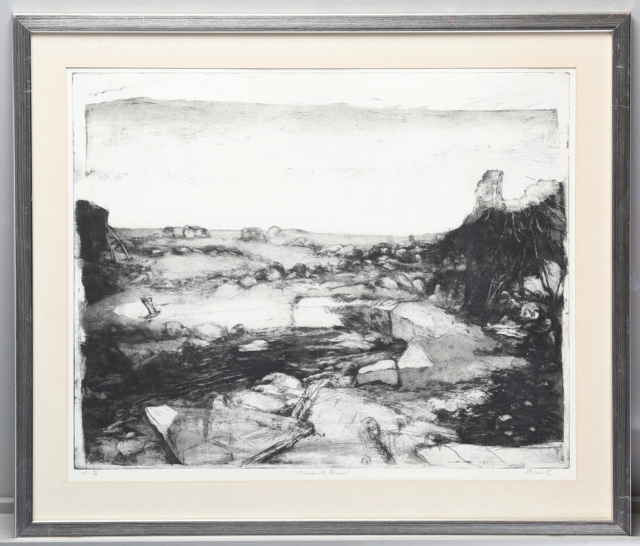 RUNE CLAESSON. Etsning, "Stenbrott, Öland", signerad Rune C, provtryck.