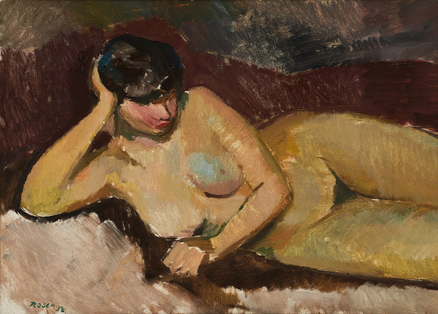 KJELL ROSÉN (1909-1982). "Liggande modell", signerad, daterad -52, olja på duk.