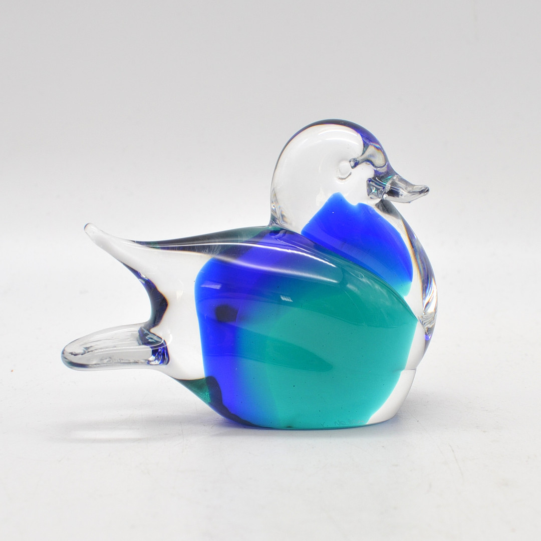 VINCENZO NASON. MURANO GLAS SKULPTUR, ENTE, MEHRFACHES STUDIOGLAS, ITALIEN, UM 1960, HÖHE CA. 10 CM, SIGNIERT.