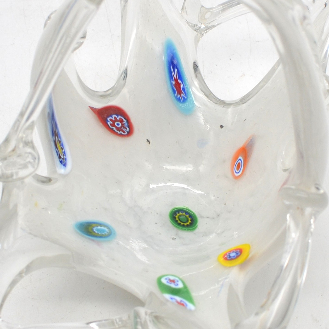 MURANO GLAS BONBONIERE, MEHRFACHES STUDIOGLAS, MARMORIERT UND MURINNEN-DETAILS, ITALIEN, UM 1950.