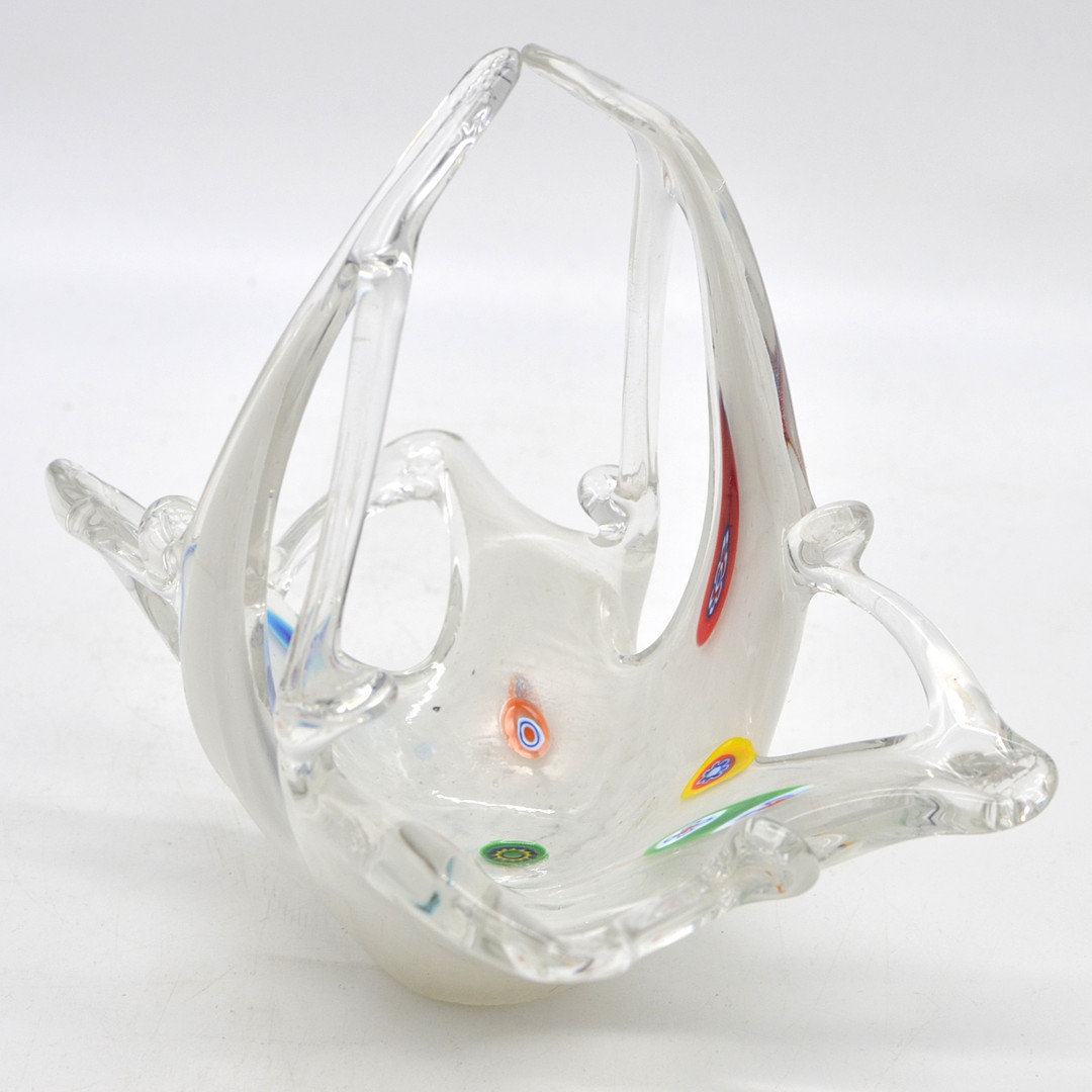 MURANO GLAS BONBONIERE, MEHRFACHES STUDIOGLAS, MARMORIERT UND MURINNEN-DETAILS, ITALIEN, UM 1950.