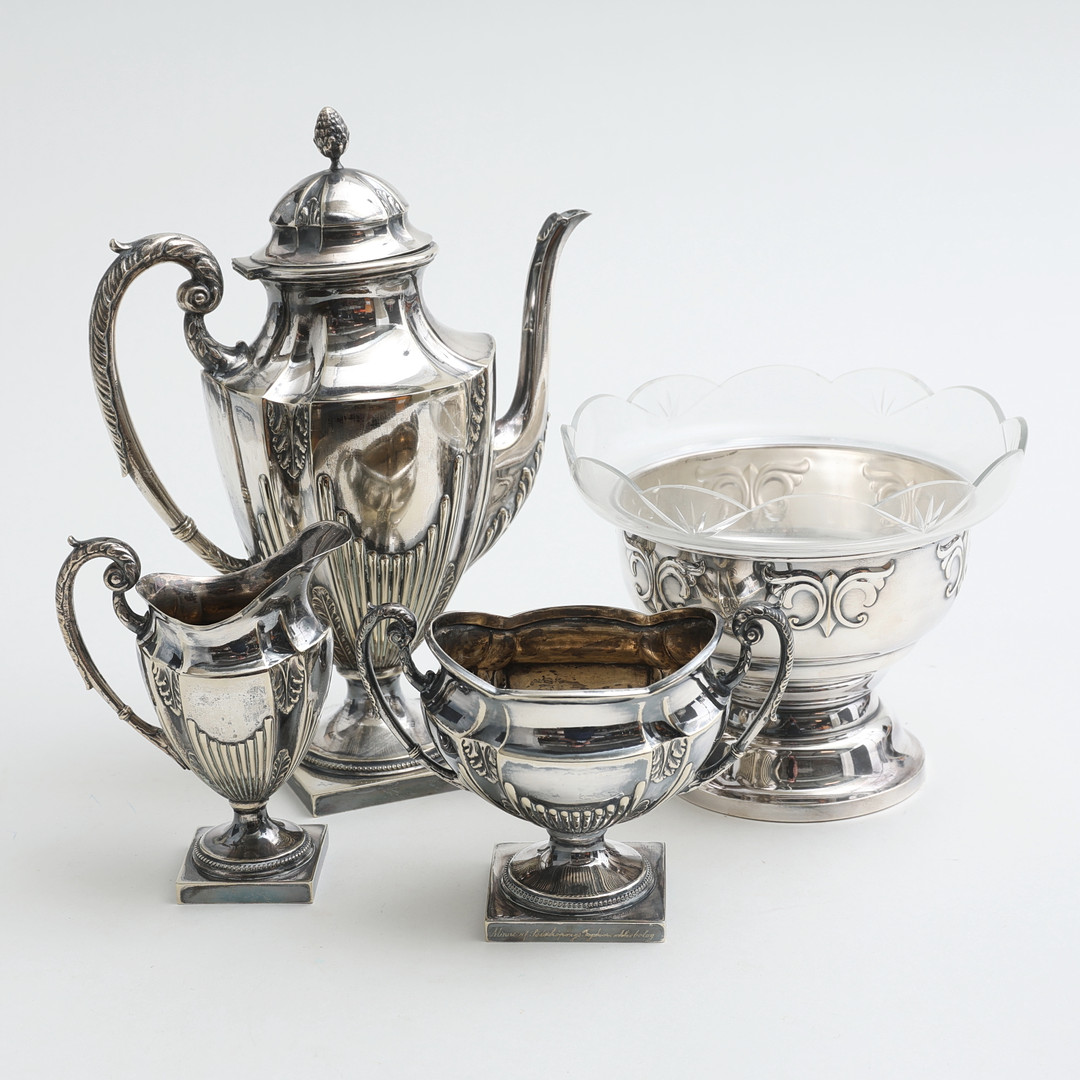 NYSILVER, kaffeset samt uppsatsskål, 1900-tal.
