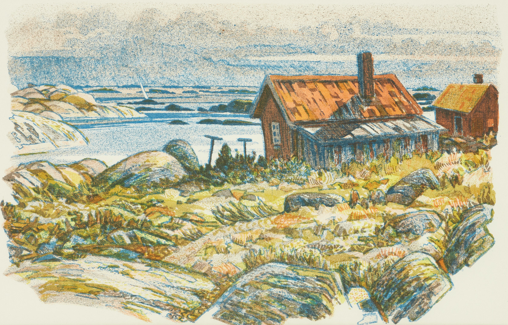 ROLAND SVENSSON (1910-2003). Skärgårdsmotiv, osignerad, färglitografi.