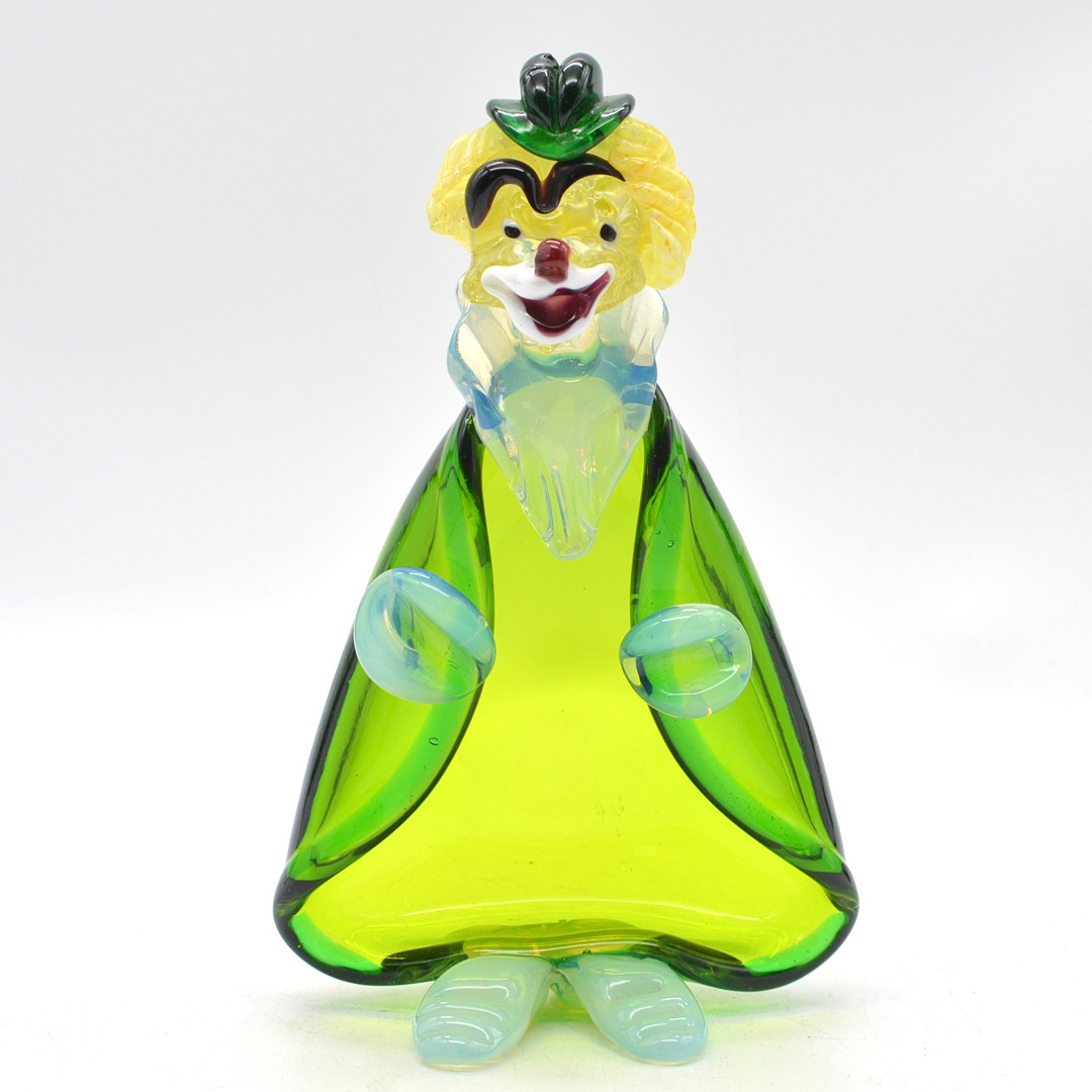 MURANO GLAS SKULPTUR, CLOWN, STUDIOGLAS, ITALIEN, UM 1950ER.