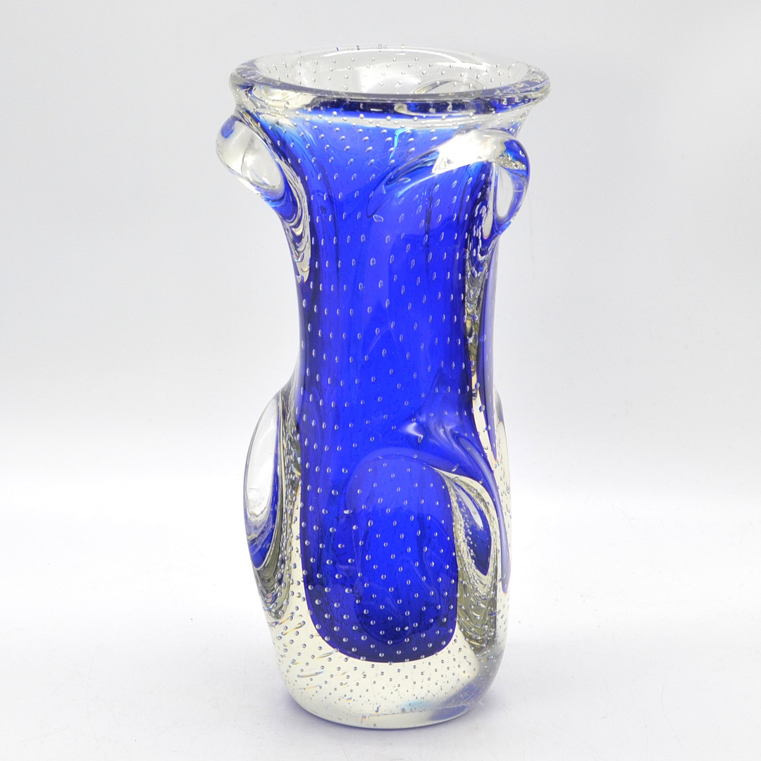 ARCHIMEDE SEGUSO. MURANO DESIGNERVASE, MEHRFACHES STUDIOGLAS, SOMMERSO UND BULLICANTE, ITALIEN, UM 1960.