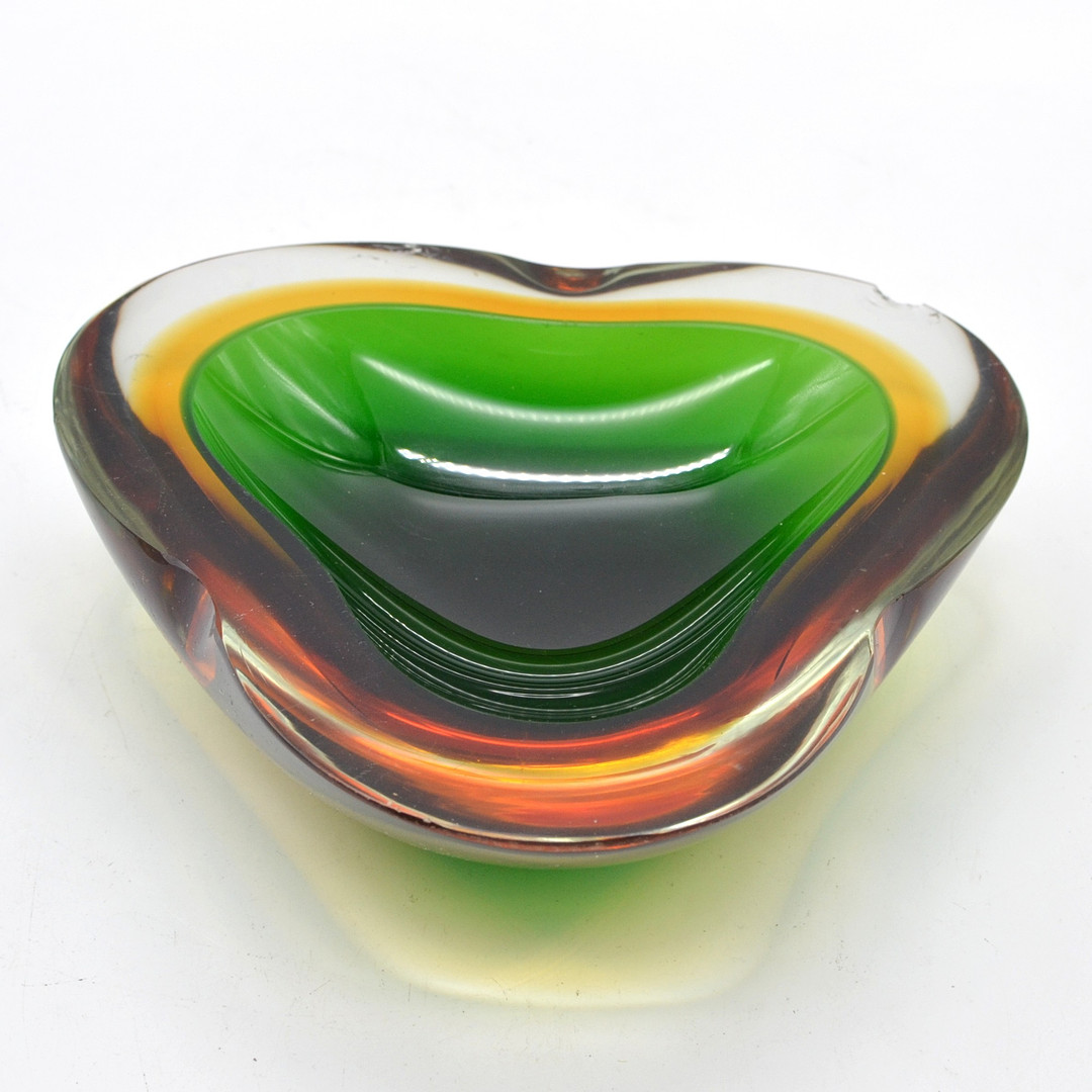 ARCHIMEDE SEGUSO. MURANO GLAS SCHALE, MEHRFACHES STUDIOGLAS, ITALIEN, UM 1950ER JAHRE.
