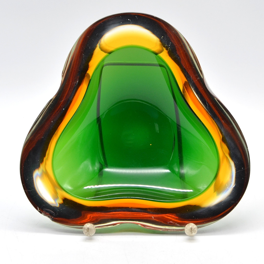 ARCHIMEDE SEGUSO. MURANO GLAS SCHALE, MEHRFACHES STUDIOGLAS, ITALIEN, UM 1950ER JAHRE.