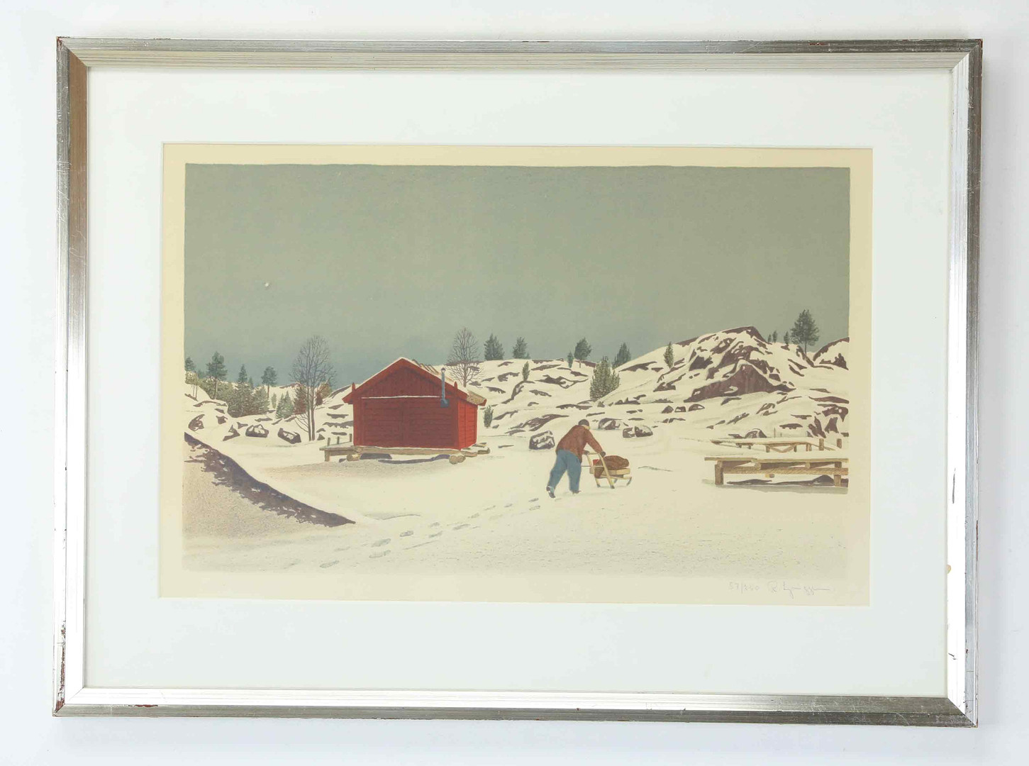 REINHOLD LJUNGGREN (1920-2006). Litografi, 57/260, Vintermotiv, signerad.