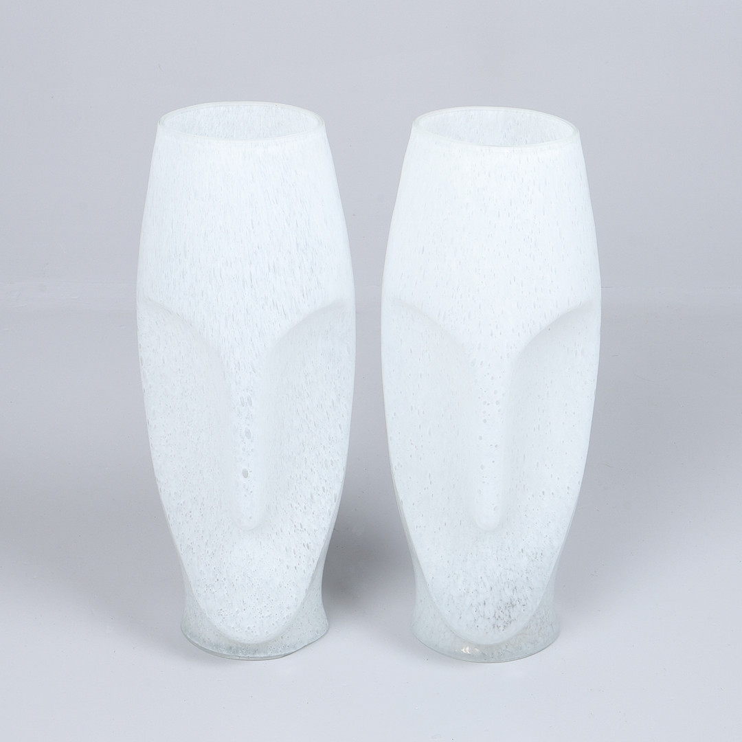 PAIR OF LARGE CONTEMPORARY ABSTRACT ART GLASS VASES.
