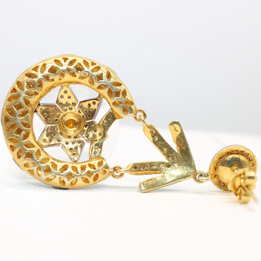 LARGE DIAMOND & ENAMEL DROP EARRINGS.