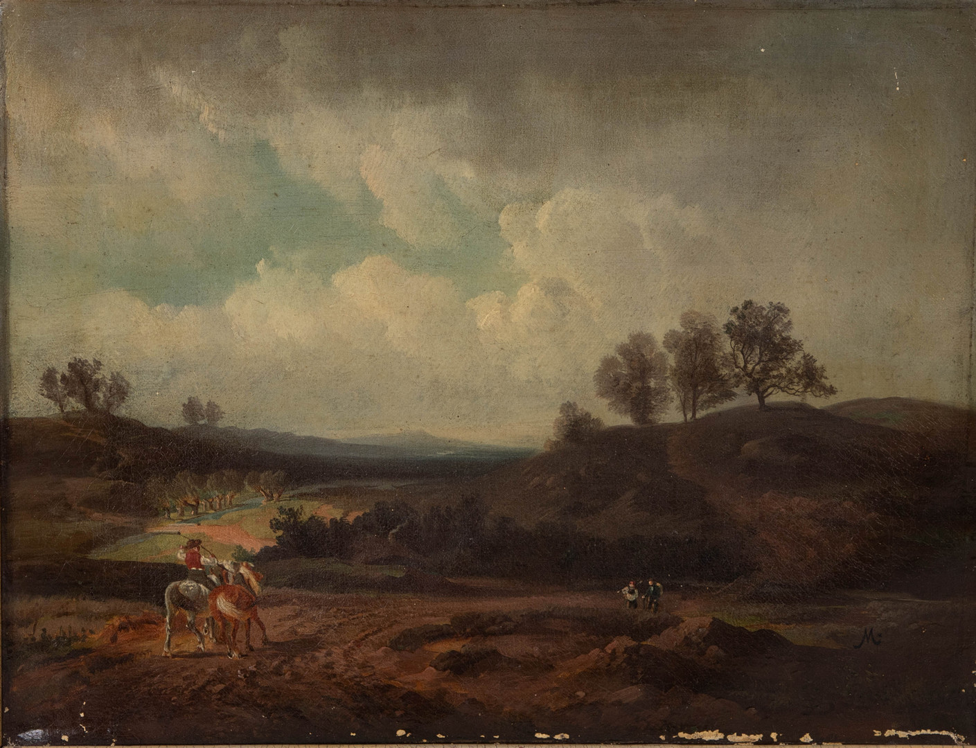 LANDSCHAFTSMALER DES 19. JAHRHUNDERTS. Landschaft mit Reiter und Wanderern.