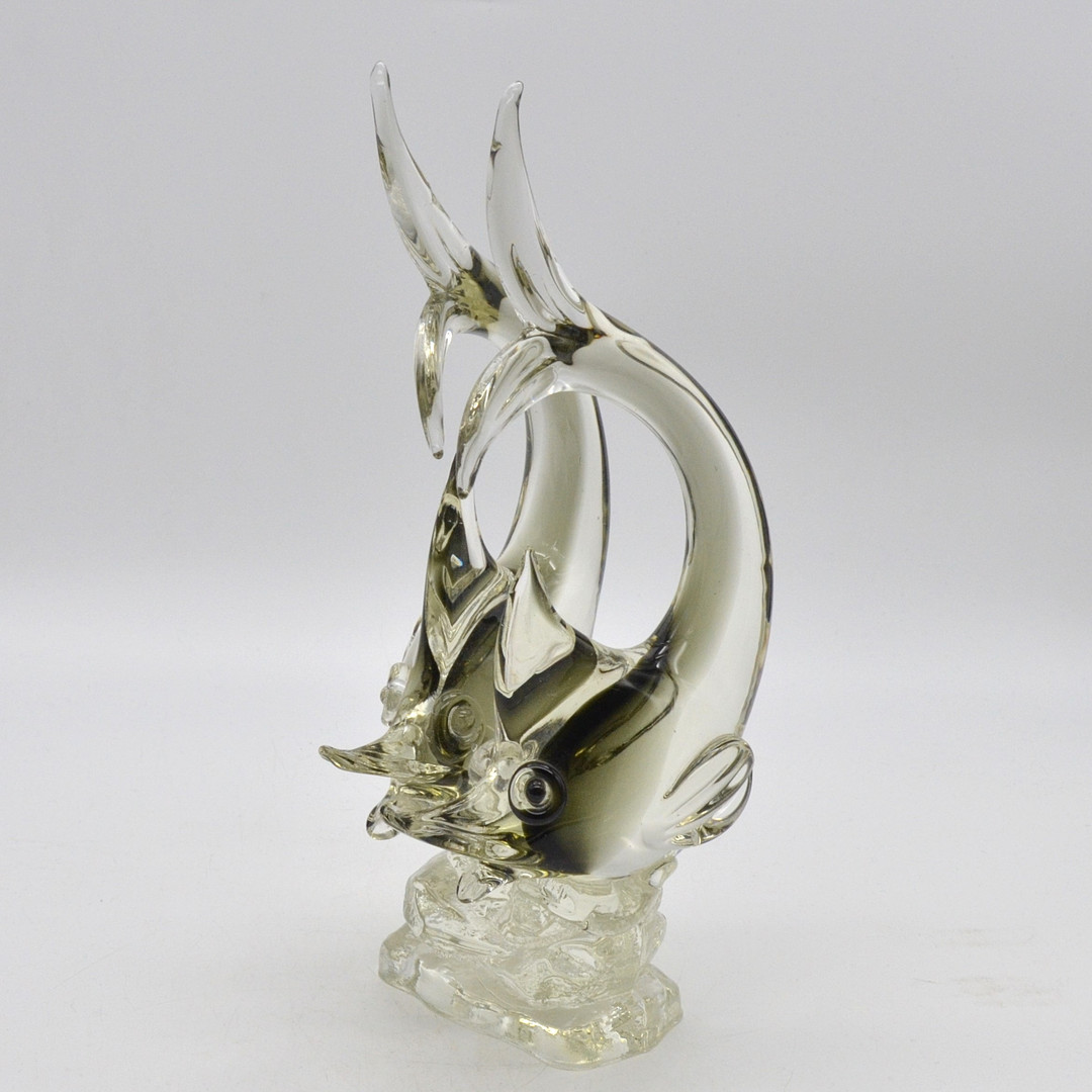 MURANO GLAS SKULPTUR, ZWEI FISCHE, STUDIOGLAS, SOMMERSO, ITALIEN, UM 1960.