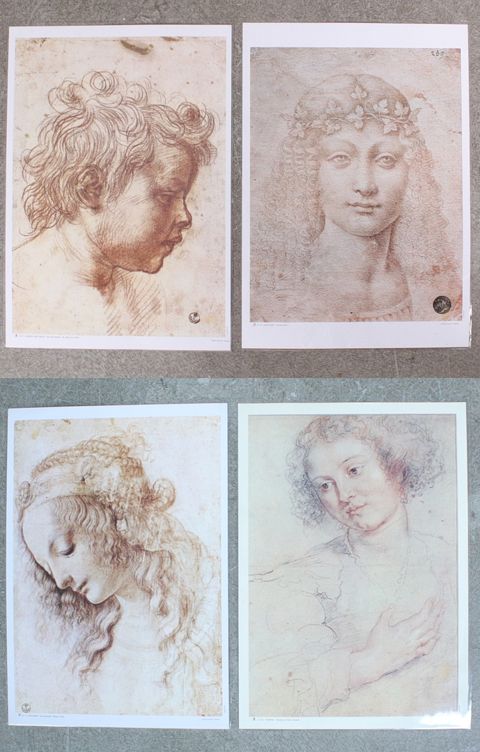 4 Kunstdrucke nach LEONARDO DA VINCI, PETER PAUL RUBENS und ANDREA DEL SARTO.