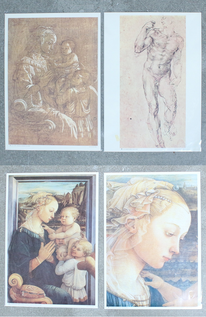 4 Kunstdrucke nach MICHELANGELO und FILIPPO LIPPI.