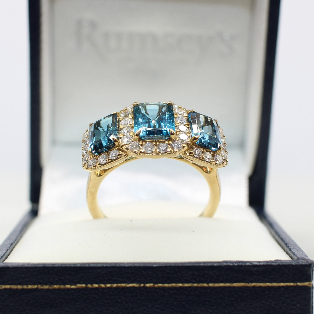 LARGE LONDON BLUE TOPAZ TRILOGY RING.
