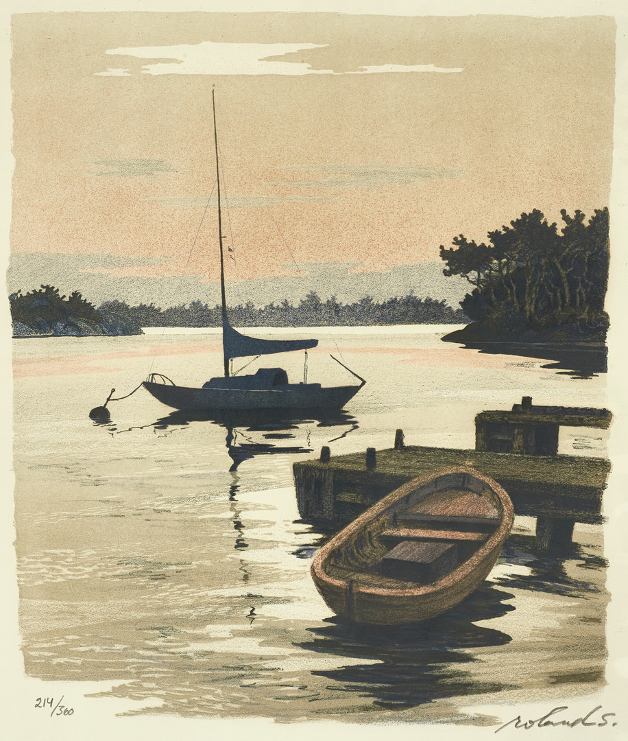 ROLAND SVENSSON (1910-2003). "Sommarafton Tornö", signerad och numrerad roland S. 214/360, färglitografi.