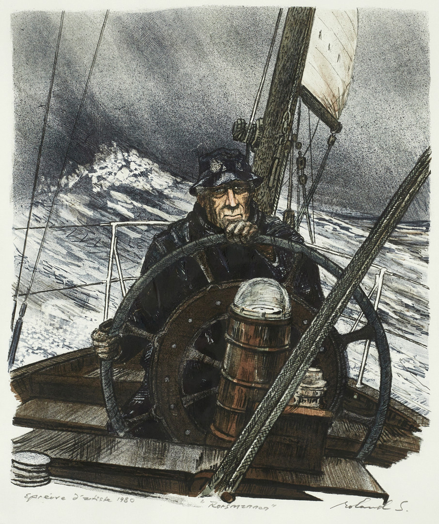 ROLAND SVENSSON (1910-2003). "Rorsman - Jacob Wallenberg”, signerad och daterad roland S., Épreuve d'artiste 1980, färglitografi.