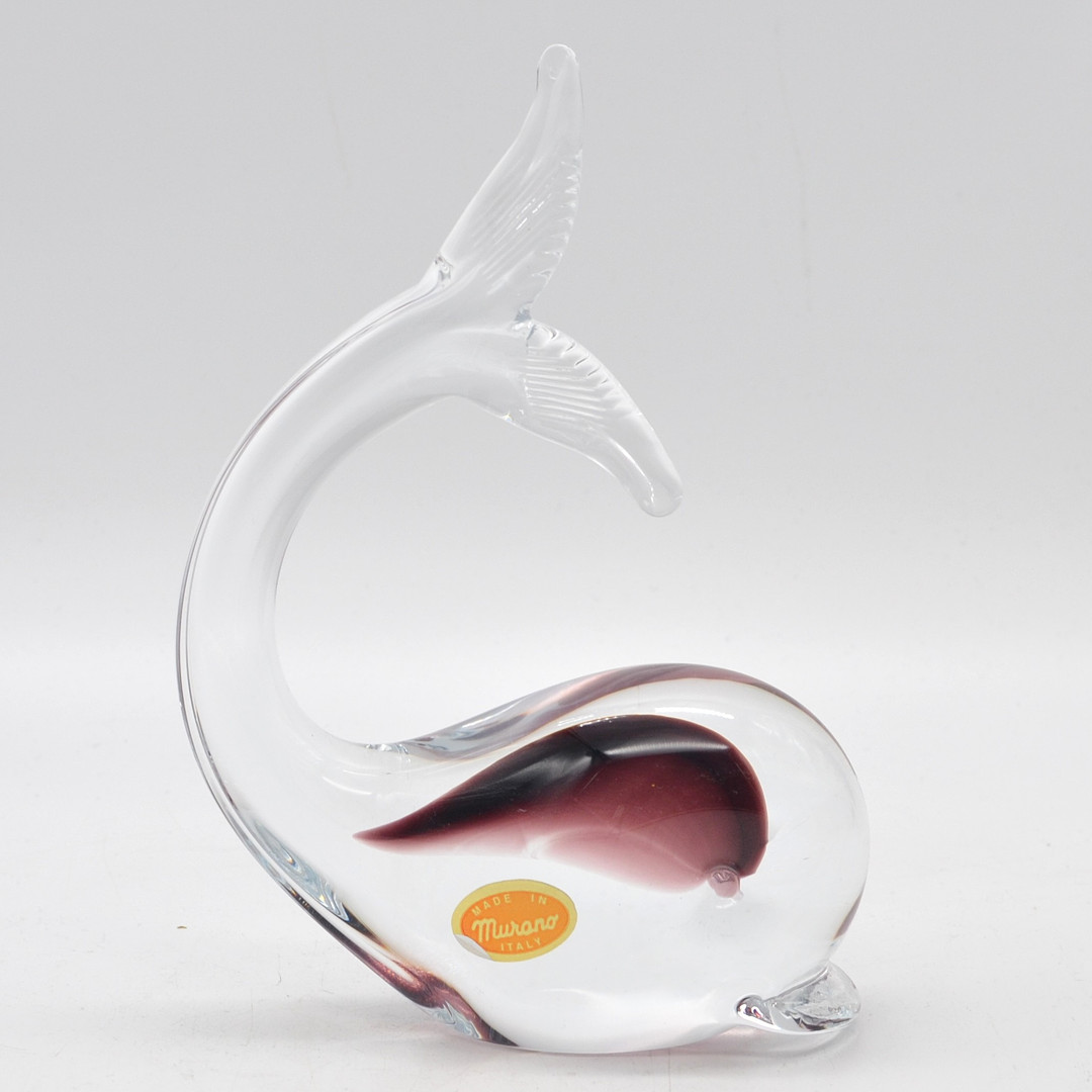 ARCHIMEDE SEGUSO. FISCH, SKULPTUR, MURANO STUDIOGLAS, SOMMERSO, ITALIEN, UM 1950, MIT STUDIOETIKETT.