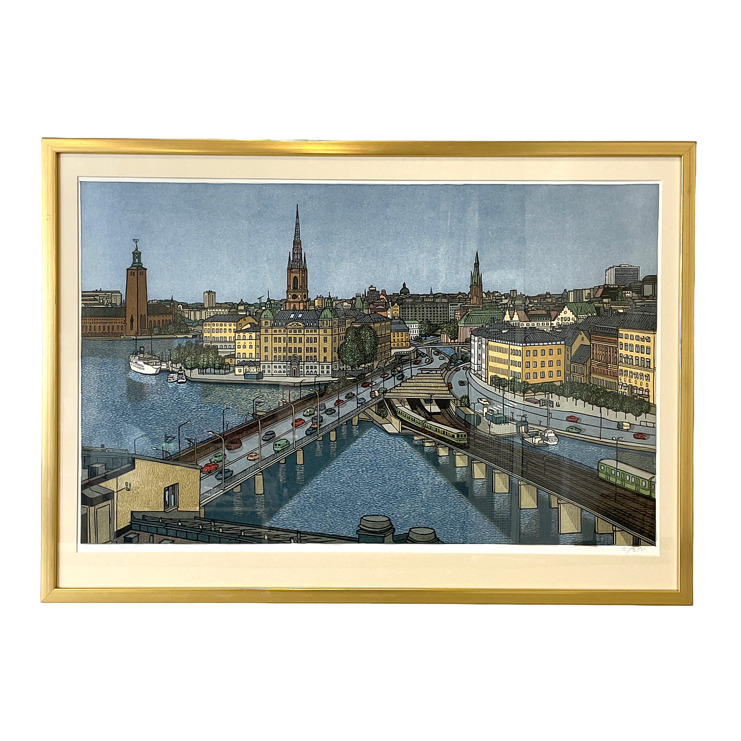 SVENOLOV EHRÉN. Färglitografier, 4 st, Slussenpanorama, signerade, daterade -94 samt numrerade.
