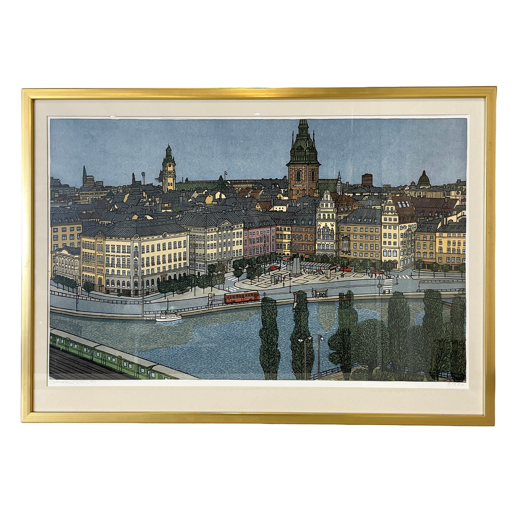 SVENOLOV EHRÉN. Färglitografier, 4 st, Slussenpanorama, signerade, daterade -94 samt numrerade.