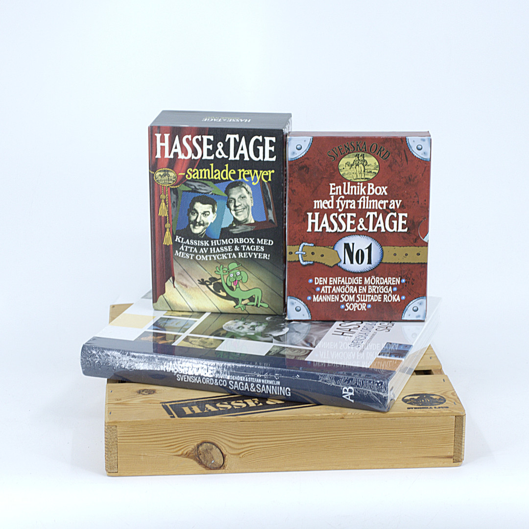 HASSE ALFREDSON OCH TAGE DANIELSSON. LP- & DVD-skivor och bok, olika förlag.