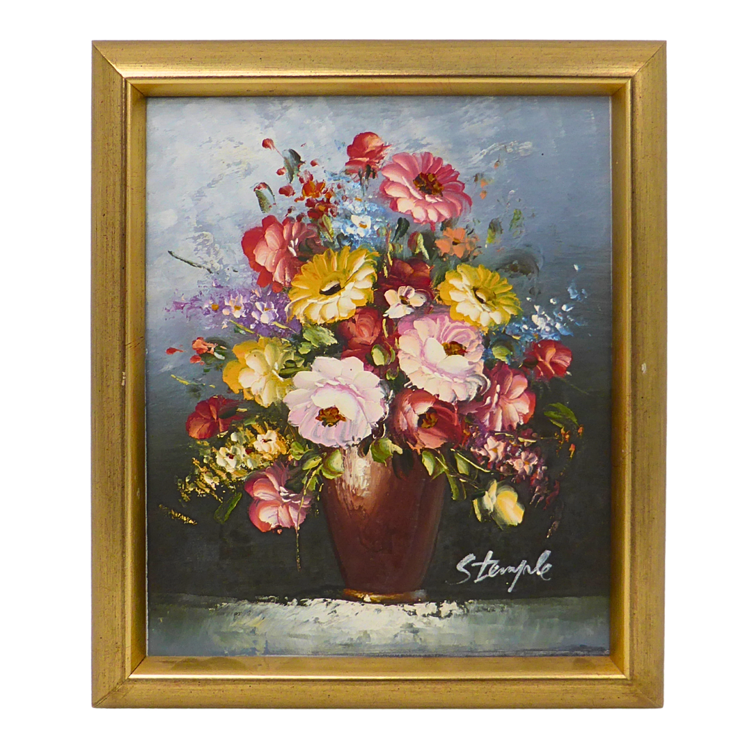 STUART STEMPLE, ÖLGEMÄLDE AUF LEINWAND, MID-CENTURY BLUMENSTILLLEBEN, SIGNIERT.