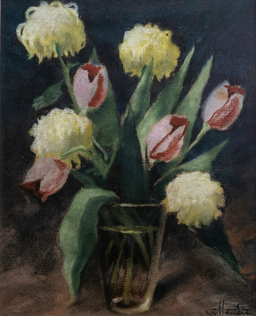 OIDENTIFIERAD KONSNTÄR. blomsterstilleben, torrpastell, signerad Gyllander.