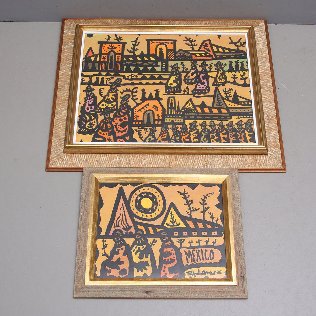 RAYMOND JOHANSSON. Motiv från Mexico, 2 st gouache, signerade, daterade 1975/78.