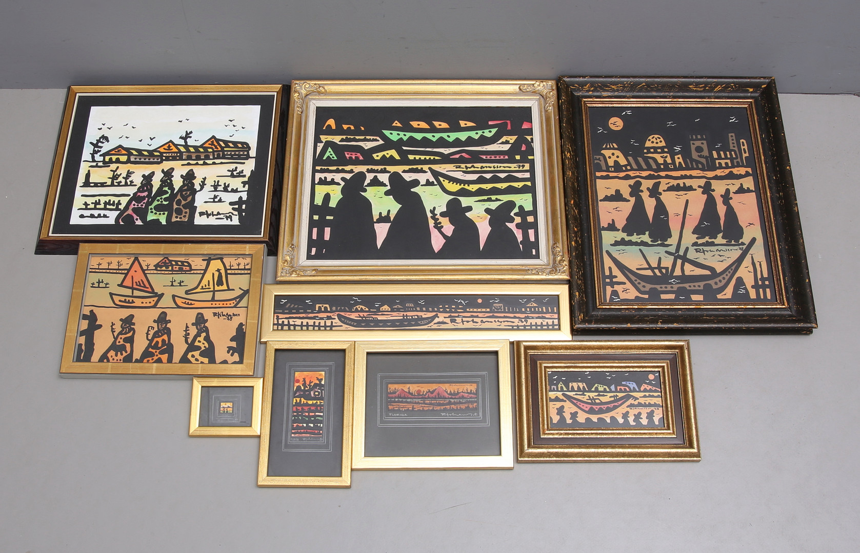 RAYMOND JOHANSSON. Motiv från Mexico/Florida, 9 st gouache, signerade, daterade 1970/80-tal.