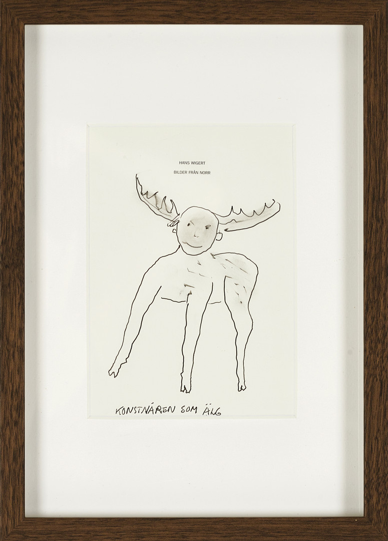 HANS WIGERT (Sverige, 1932-2015), "Konstnären som Älg" - Självporträtt, 1997, betitlad och signerad Hans, tuscn/blandteknik på papper.